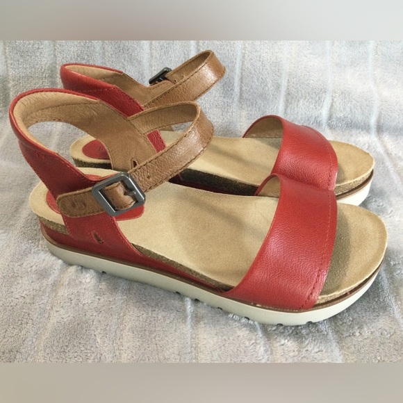 Josef Seibel Shoes - Josef Seibel Tan and Red Leather Platform Sandal EU 37 US 6 to 6.5
